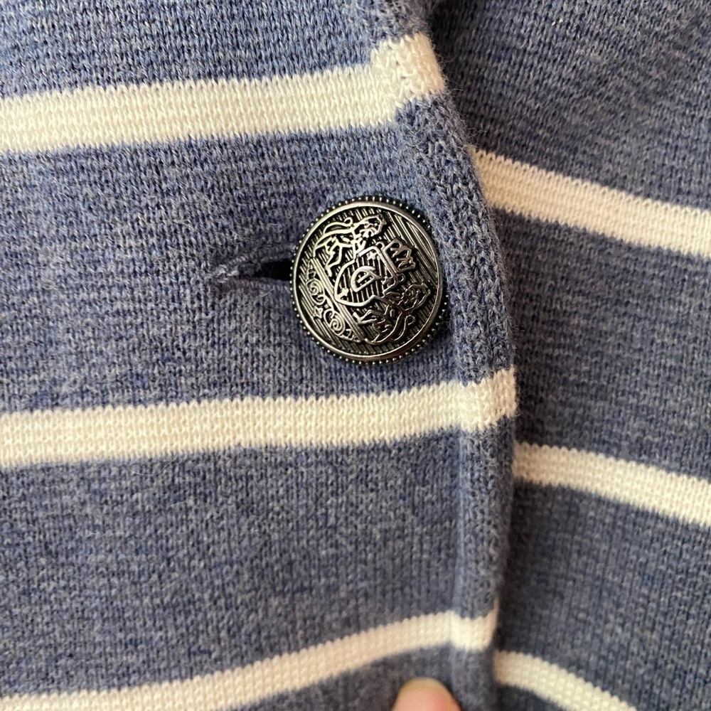Talbots cotton blend striped sweater blazer jacket blue white L - Picture 3 of 6